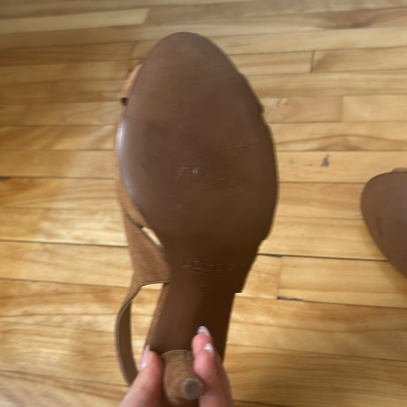 J Crew Julienne Suede Heels brown sandal pump high heel open toe size 8 - Picture 10 of 11